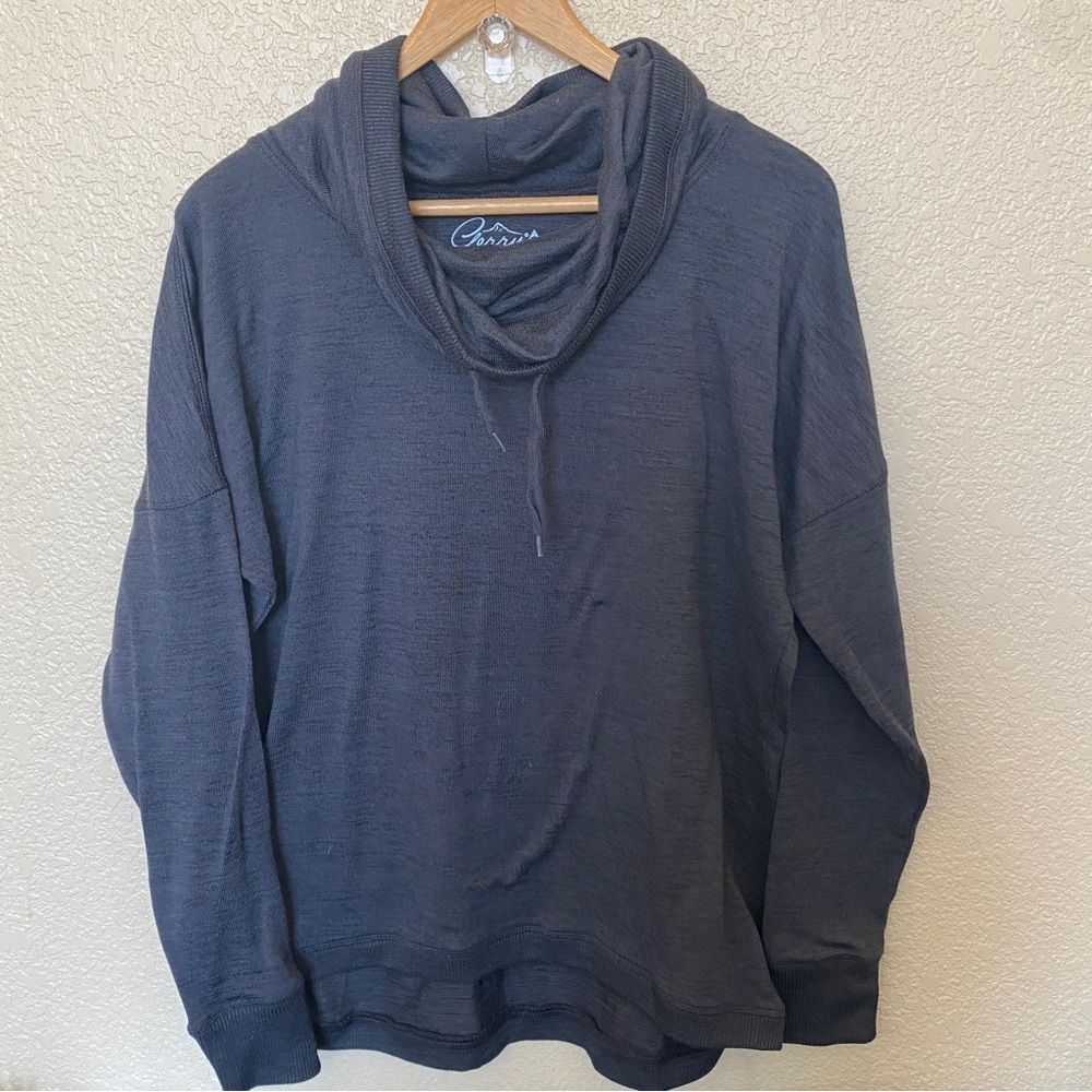 Gerry's cowl neck sweater grey/blue drawstring neck size large cozy comfort casu